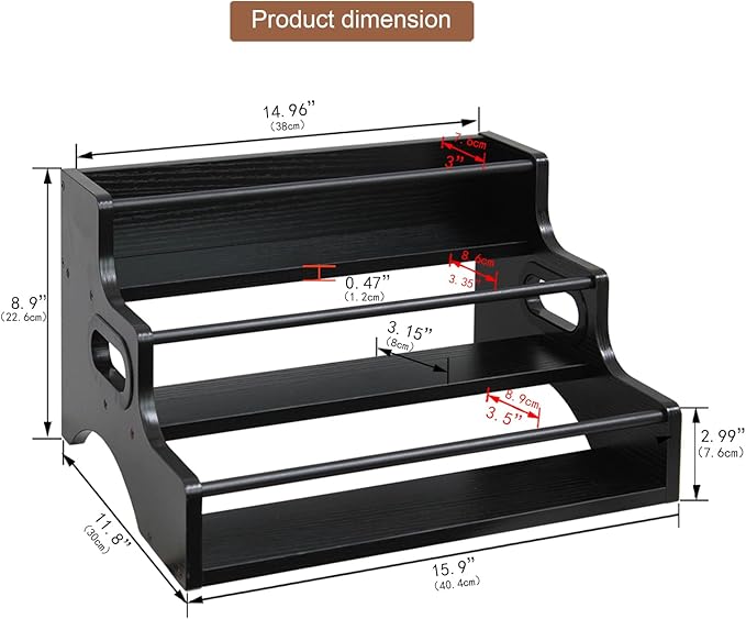 AT-VALY 3-Tier Liquor Bottle Display Shelf, Iron&MDF Countertop Wine Rack, Liquor Cabinet for Home Decor, Mini Bar(Black Grain)