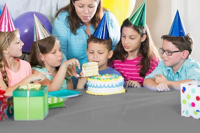 Party Solids 54 Inch X 300 Feet Silver Plastic Table Cover Roll in A Cut - to - Size Box with Convenient Slide Cutter. Cuts Up to 36 Rectangle 8 Feet Plastic Disposable Tablecloths