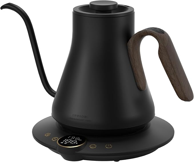 Gooseneck Electric Kettle with 짹1??Temperature Control for Pour Over Coffee & Tea, Quick Heating, BPA-Free Stainless Steel, Built-in Brew Timer, 1500W/0.9L (Black Walnut)