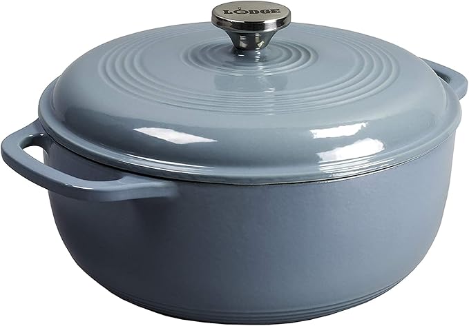 Lodge 3 Quart Enameled Cast Iron Dutch Oven with Lid ??Dual Handles ??Oven Safe up to 500째 F or on Stovetop - Use to Marinate, Cook, Bake, Refrigerate and Serve ??Storm Blue