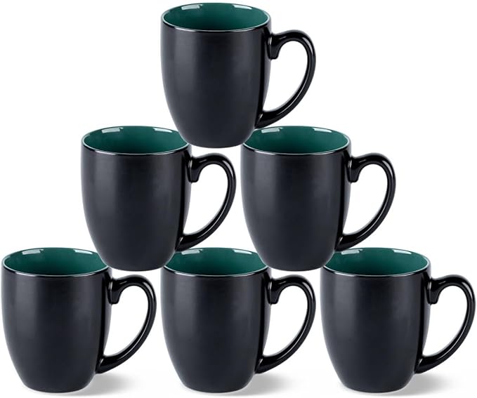 GBhome 16oz Coffee Mugs Set of 6, Large Ceramic Coffee Mugs for Man, Woman, Dad, Mom, Modern Coffee Mugs Set with handle for Tea/Latte/Cappuccino/Milk/Cocoa. Dishwasher&Microwave Safe,Green