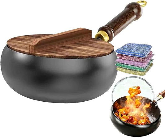Jinswhdre Cast Iron Skillet, Uncoating Cast Iron Pot, Multi-purpose Frying Wok, Hand-Forged Non-stick Pans Without Coating, High Purity Frying Pans For Cooking