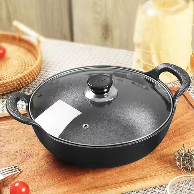 Cast Iron Wok with Handles, Grilling Pan, Use in the Oven, on the Stove, or on the Grill (Wok with Lid 9 inch)