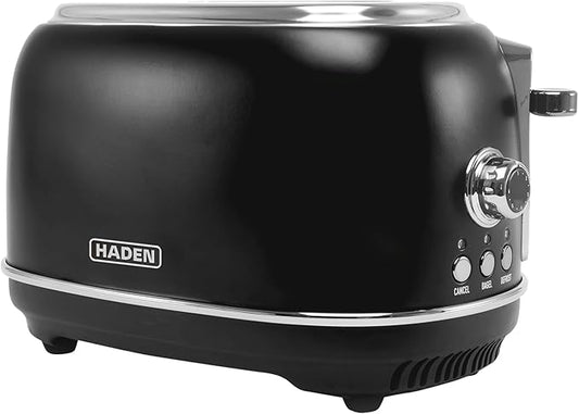 Haden Heritage 2 Slice Wide Slot Stainless Steel Toaster with Adjustable Browning Control & Non-Slip Feet, Black & Chrome