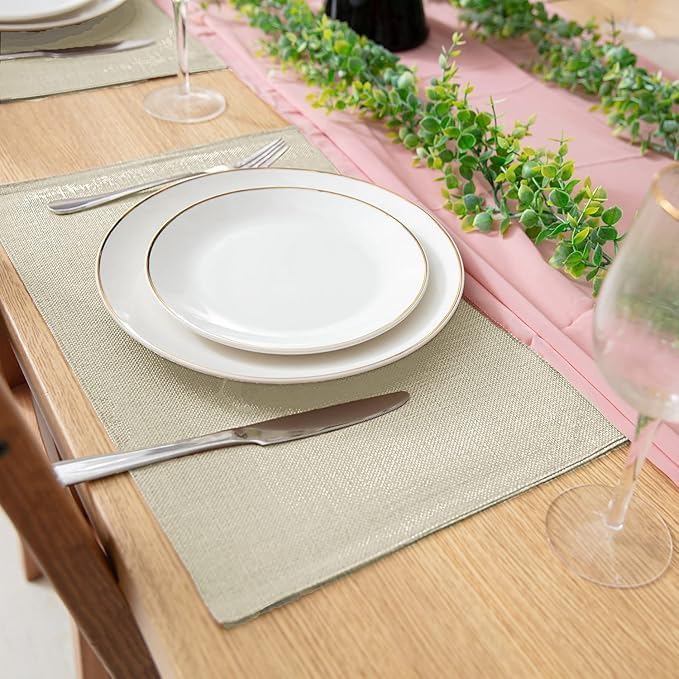 Rinpon Cloth Placemats Set of 8, Linen Type Fabric Placemats Machine Washable Heat Resistant Placemats Wrinkle Free Thick Polyester Kitchen Place Mats for Dining Table (Beige)