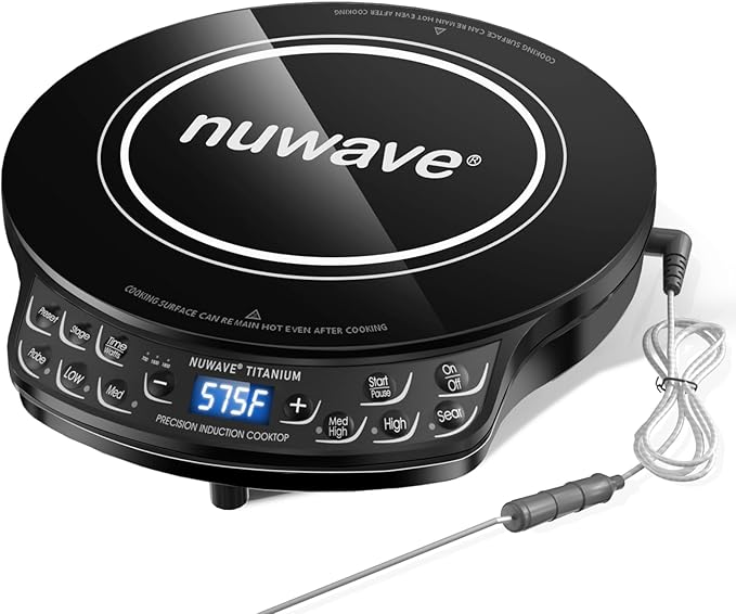 Nuwave Induction Cooktop, Improved Hot Plate with Digital Probe , 106 Temps 100째F-575째F, 3 Watt Settings, Portable Induction Burners for Cooking