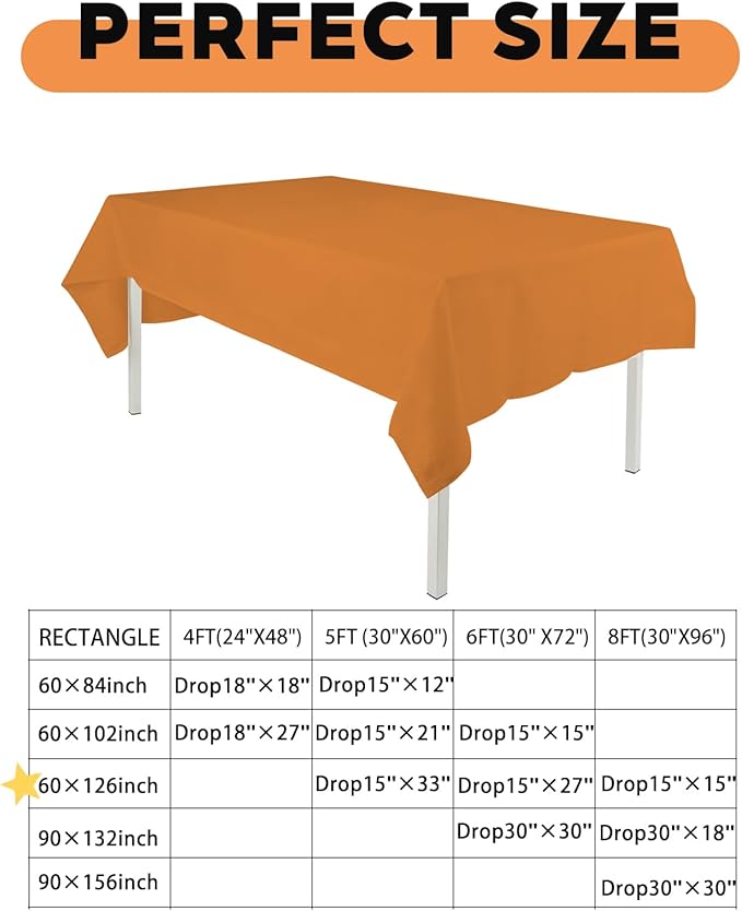 TWINPRET Rectangle Tablecloth 60 x 126 Inch, Glod Waterproof Washable Polyester Table Cloth - Stain & Oil Resistant Rectangular Table Cover for Banquet & Party (Fits 8 Foot Tables) [2 Pack]