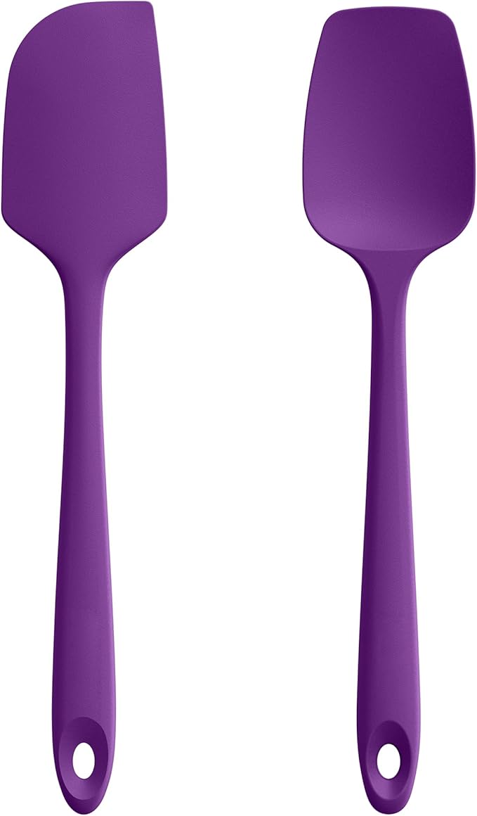 U-Taste Flat Spatula & Spoon Spatula: 11.38in 600쨘F Heat Resistant Silicone Bowl Scraper, Flexible Rubber Kitchen Cooking Mixing Utensil with Upgraded Non-Stick Surface (Set of 2, Purple)