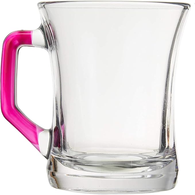 LAV Glass Tea Mugs Set of 6 | Coffee Espresso Cups, Coffee Mugs, Durable Turkish Japanese Tea Glass 7 1/2 oz (Colored Handles)