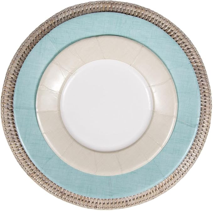 Caspari Linen Border Paper Dinner Plates in Robin's Egg Blue - Pack of 8