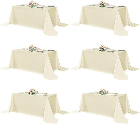 sancua Rectangle Tablecloths 6 Pack - 90x132 Inch - Beige Washable Fabric Cloth Table Cloth, Large Reusable Polyester Table Covers for Wedding, Party, Birthday, Banquet