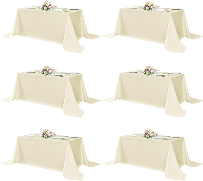 sancua Rectangle Tablecloths 6 Pack - 90x156 Inch - Beige Washable Fabric Cloth Table Cloth, Large Reusable Polyester Table Covers for Wedding, Party, Birthday, Banquet