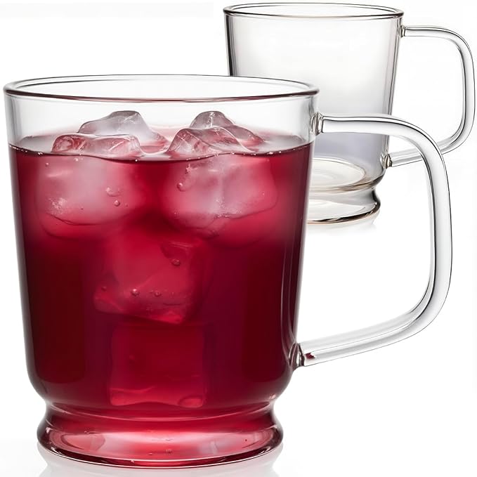 Aquach Clear Glass Mug 16 oz ??Borosilicate Glass Coffee Mug, Large Tea Cup for Hot & Cold Drinks, Dishwasher Safe Glass Cups