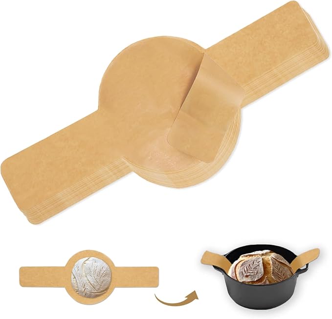 Parchment Bread Sling for Dutch Oven, BlissBoard Disposable Bread Baking Mat with Long Handles, 50 Pcs Unbleached Parchment Paper for Air Fryer, Sourdough Transfer