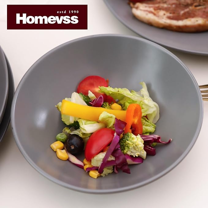 Stoneware Two-Tone Colors Life 16pc Dinner Set, Outside Shiny Black + Insdie Matte Glaze Light Grey