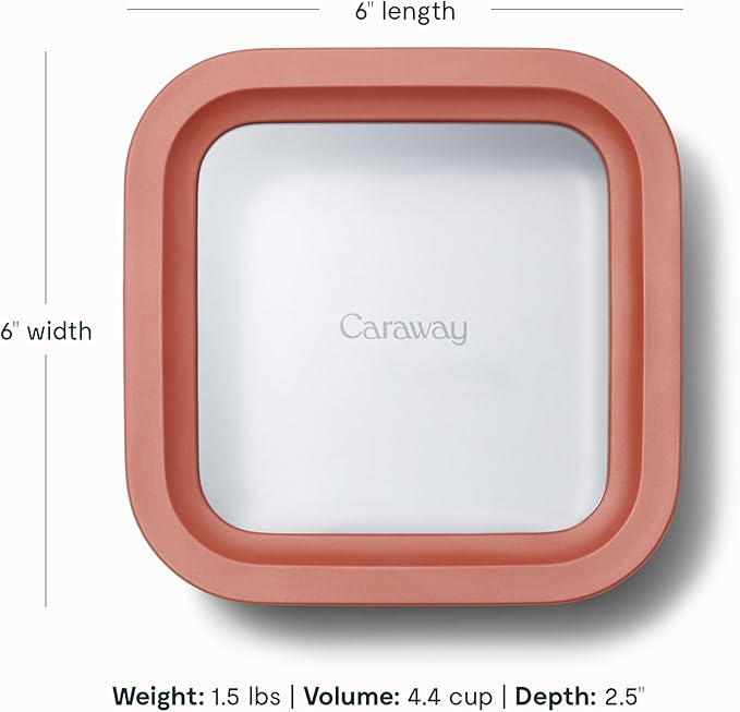 Caraway 6pc Glass Food Storage Set ??4.4 Cup Food Containers (6) - Ceramic Coated - Non Toxic, Non Stick with Lids - Microwave Safe - Perracotta