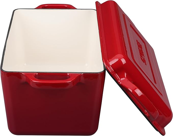 Enameled Cast Iron Dutch Oven, Oblong Bread Oven for Sourdough Bread Baking, Baking Pan, Dual Handles, Oven Safe, 4 Quart,Red