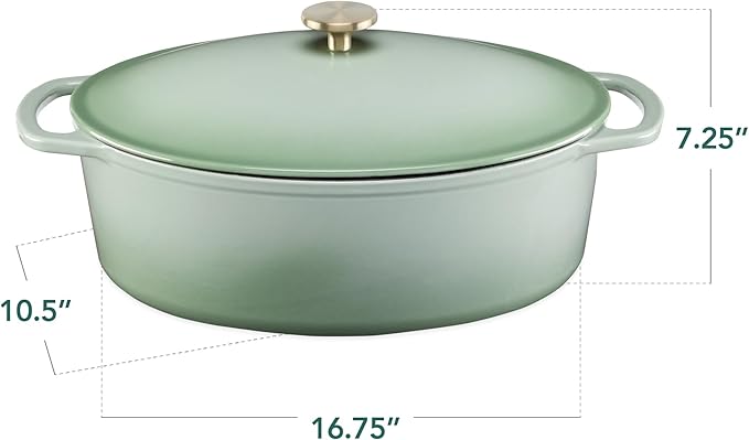 Best Choice Products Oval 7.5 Quart Enamel Cast-Iron Dutch Oven, Heavy-Duty Pre-Seasoned for Baking, Cooking w/Side Handles ??Sage Green