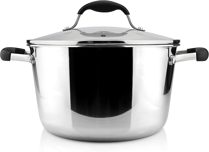 AVACRAFT 18/10 Tri-Ply Stainless Steel Dutch Oven, Chef?셲 Pan with Glass Lid, Induction Compatible, Multipurpose Stock Pot, 5 Quart