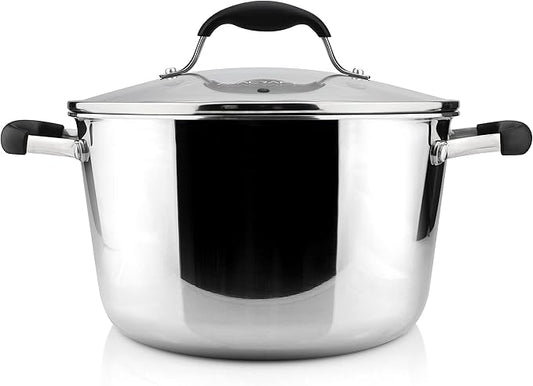 AVACRAFT 18/10 Tri-Ply Stainless Steel Dutch Oven, Chef?셲 Pan with Glass Lid, Induction Compatible, Multipurpose Stock Pot, 5 Quart