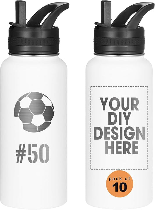 Personalized Laser Engraving Custom Water Bottle Print in USA 10 Pcs 32oz Double Wall Stainless Steel Leakproof Wide Mouth Cup with Flip Straw