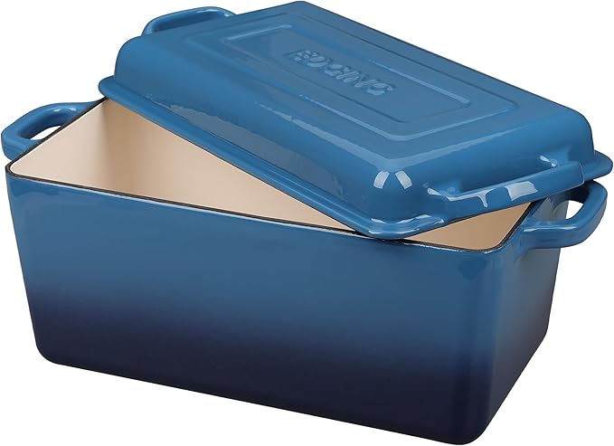 Enameled Cast Iron Dutch Oven, Oblong Bread Oven for Sourdough Bread Baking, Baking Pan, Dual Handles, Oven Safe, 4 Quart, Lake Blue