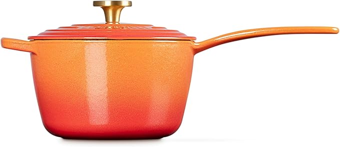 Le Creuset Enameled Cast Iron Signature Round Saucepan, 2.25 qt., Flamme Doree with Crucible Knob