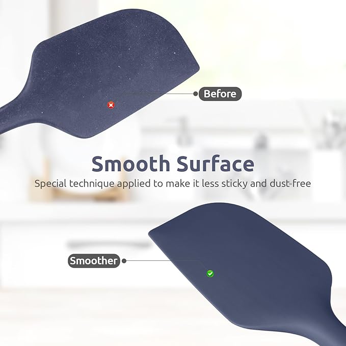 U-Taste Flat Spatula & Spoon Spatula: 11.38in 600쨘F Heat Resistant Silicone Bowl Scraper, Flexible Rubber Kitchen Cooking Mixing Utensil with Upgraded Non-Stick Surface (Set of 2, Midnight Blue)