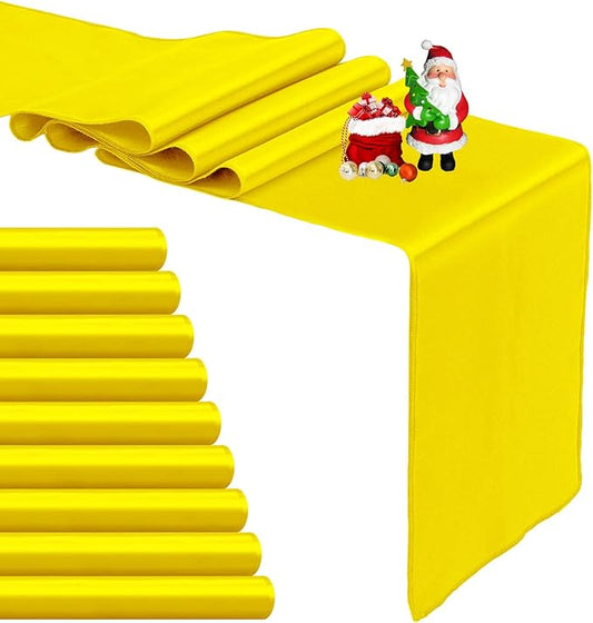 10-Pack Yellow Satin Table Runner 12 x 108 Inch Long Bright and Smooth Silk Fabric Table Runner for Wedding Banquet Birthday Party Decoration