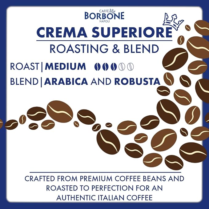 Caff챔 Borbone Whole Bean Coffee, Medium Roast Arabica and Robusta Blend, Crema Superiore, Rich and Smooth Italian Coffee, 2.2 lb Bag