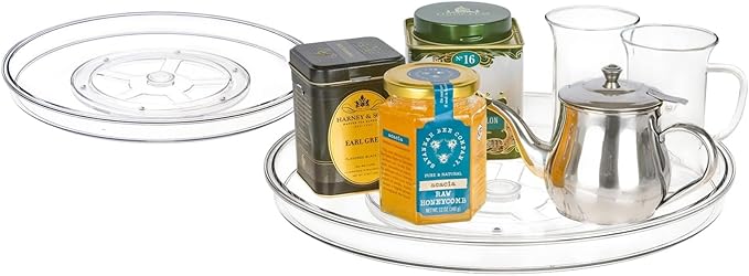 primebox 13.25" Lazy Susan Organizer. 360 Degree Rotating Turntable for Cabinets, Fridge, Pantry, Bathroom, Under Sink Organizing, Vanity, Countertops, Organizer for Spices Clear 2 Pack