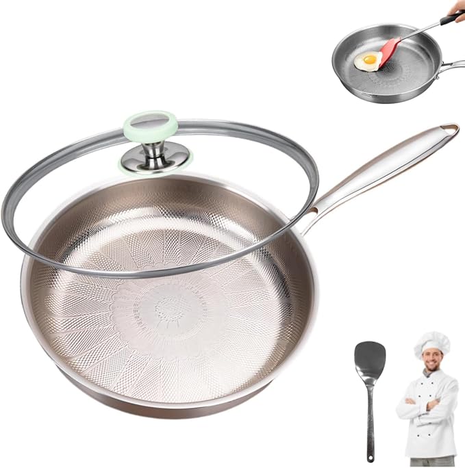 Titanium Pan,Titanium Frying Pan With Lid,No Coating Non-Stick Titaniums Cookware,Ultra-Durable, Scratch-Resistant, Compatible With All Cooktops