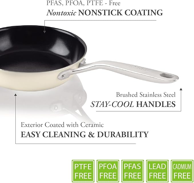 TeChef Collection 8" Ceramic Nonstick Frying Pan Skillet, Nontoxic - Free of PFAS, PFOA, PTFE, Made in Korea (8-in)