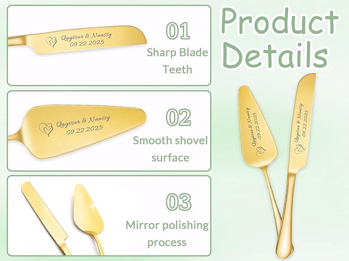 HJX Personalized Cake Knife and Server Set for Wedding - Engraved Stainless Steel Cake Cutting Set, Custom Elegant Cake Cutter Gift for Anniversary Birthday (01-Foundation)