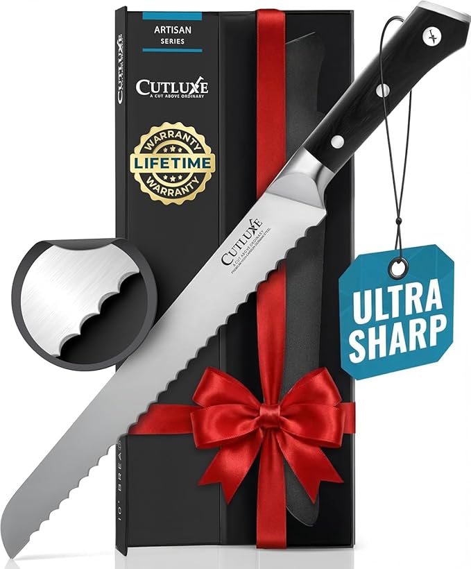 Cutluxe Bread Knife ??10" Serrated Knife for Homemade, Sourdough Bread ??Forged High Carbon German Steel ??Full Tang & Razor Sharp ??Ergonomic Handle Design ??Artisan Series
