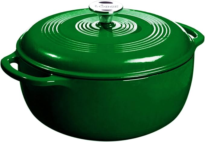 Lodge 6 Quart Enameled Cast Iron Dutch Oven with Lid ??Dual Handles ??Oven Safe up to 500째 F or on Stovetop - Use to Marinate, Cook, Bake, Refrigerate and Serve ??Evergreen