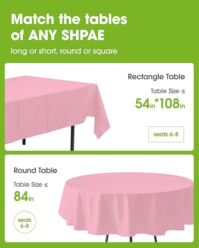 Pureegg Plastic Table Cloth Disposable 12 Pack, 54 x 108 Inch Table Cloths, Easter Party, Valentines, Mothers Day Decorations, Tablecloths, Rectangle, Pastel Plastic Cover, Leakproof & Sturdy, Pink