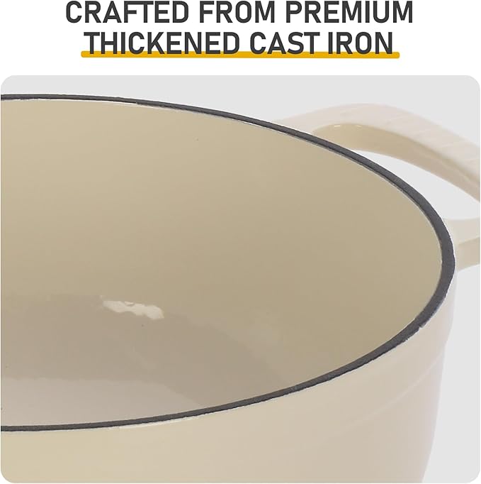 Enameled Cast Iron Dutch Oven, Ceramic White, 6 Quart, with Gold-Tone Lid Knob and Silicone Oven Mitts