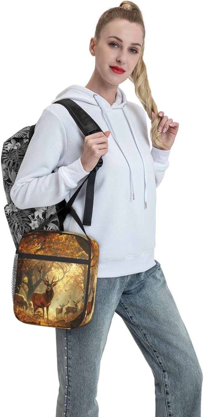 VANZEV Insulated Lunch Box for Women Men, Deer Lunch Box Reusable Portable Lunch Bag Cooler Tote Waterproof Lunch Container for Office Picnic Work Travel Hiking