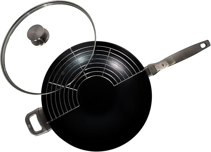 Swiss Diamond Nonstick Hybrid Ceramic and Diamond-Infused Wok With Glass Lid & Tempura Rack, PFAS- and PFOA-free, Dishwasher & Oven Safe Up To 500 째F, 12.5-Inches