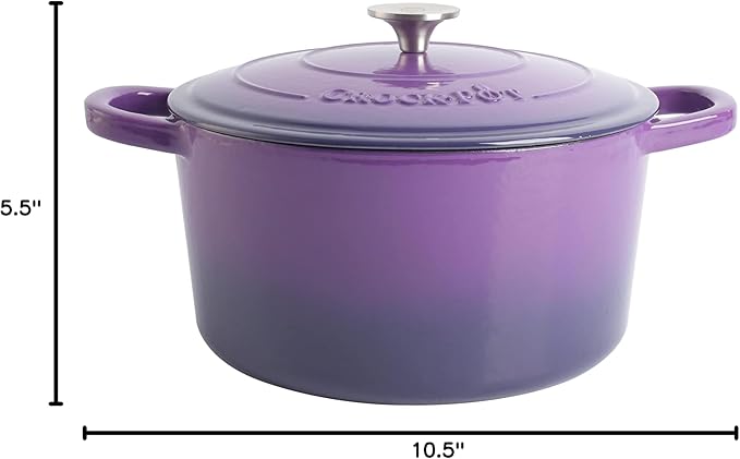 Crock-Pot Artisan 7-Quart Round Enameled Cast Iron Dutch Oven ??Lavender Purple, Durable Heavy-Duty Cookware for Slow Cooking, Baking, Roasting with Lid