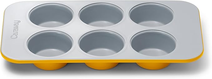Caraway Nonstick Ceramic 6 Cup Muffin Pan ??Non-Toxic, PTFE & PFOA Free ??Oven Safe ??Aluminized Steel Core ??Small Muffin Pan for Baking Cupcakes, Muffins & More - Marigold