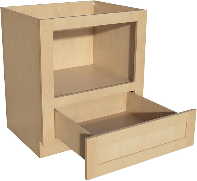 Solid Wood RTA 30" Microwave Base Cabinet, Kitchen Oven Cabinet - with 1 Full Overlay Narrow EdgeDrawer (Natural Wood, 30" Width x 24" Depth x 34 1/2" Height)