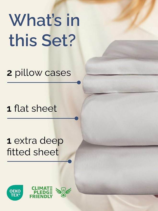 Extra Deep Pocket Queen Sheet Set - 4 Piece Breathable & Cooling Bed Sheets - Hotel Luxury Sheet Set - Soft, Wrinkle Free & Comfy - Easily Fits Extra Deep Mattresses - Deep Pocket French Grey Sheets