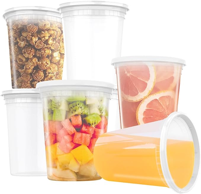 40 Pack 32oz Deli Containers with Lids Food Storage Containers Plastic Deli Containers with Lids, Slime, Soup, Meal Prep Containers | BPA Free | Stackable | Leakproof | Dishwasher/Freezer Safe