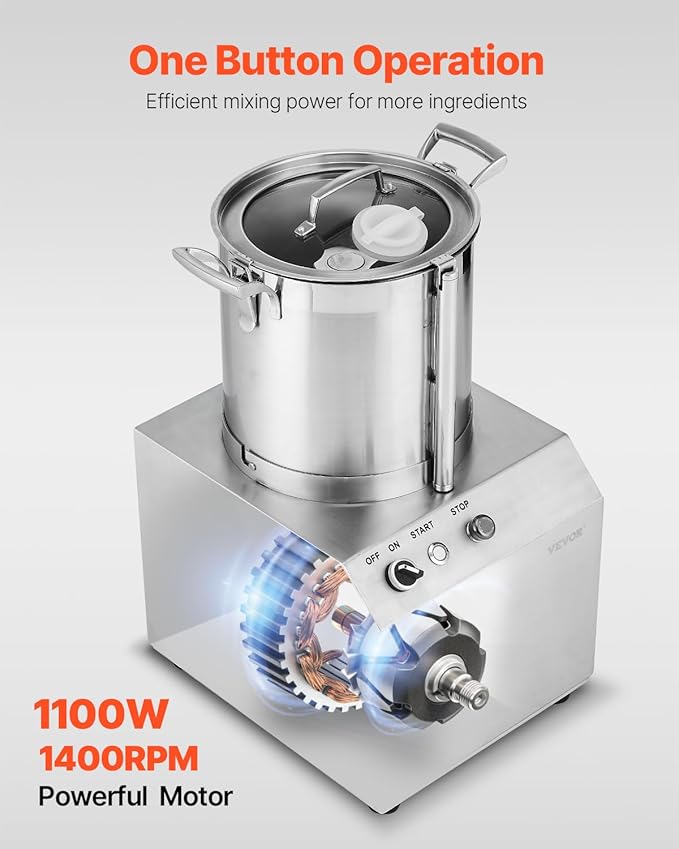 VEVOR Food Processor & Vegetable Chopper, 10.6 Quart Food-Grade Stainless Steel Food Processor Chopper with 2 Extra S-Curve Blades, Idea for Chopping Vegetables, Fruit, Grains, Nuts