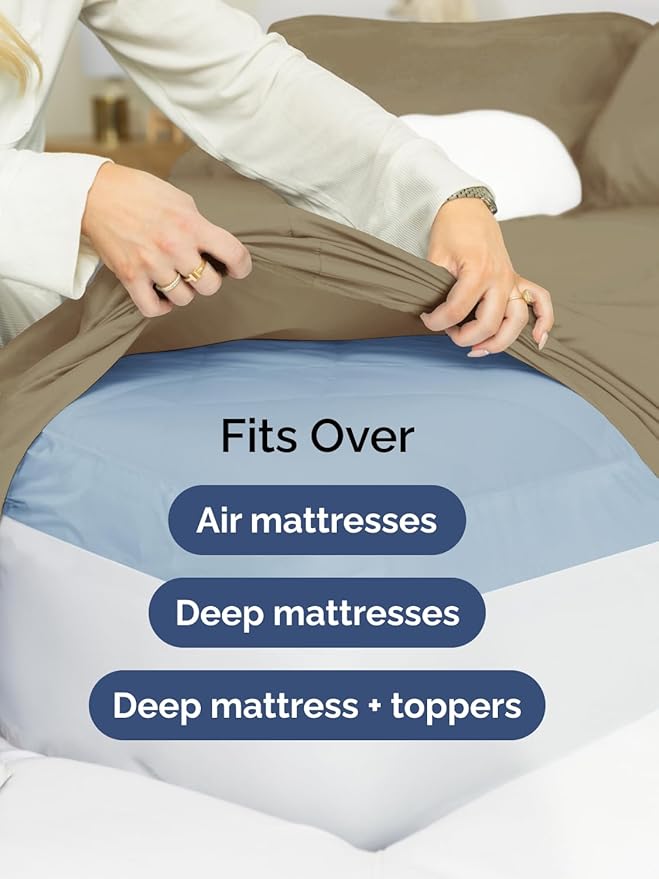 Extra Deep Pocket Queen Sheet Set - 4 Piece Breathable & Cooling Bed Sheets - Hotel Luxury Sheet Set - Ultra Soft, Wrinkle Free & Comfy - Easily Fits Extra Deep Mattresses - Deep Pocket Khaki Sheets