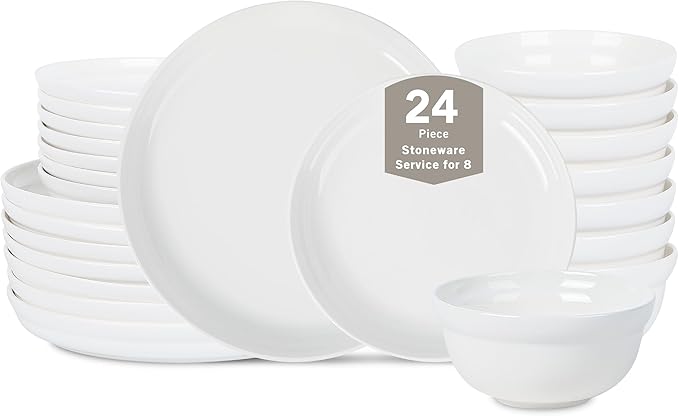 Stone Lain Virtuo 24-Piece Dinnerware Set Porcelain, White