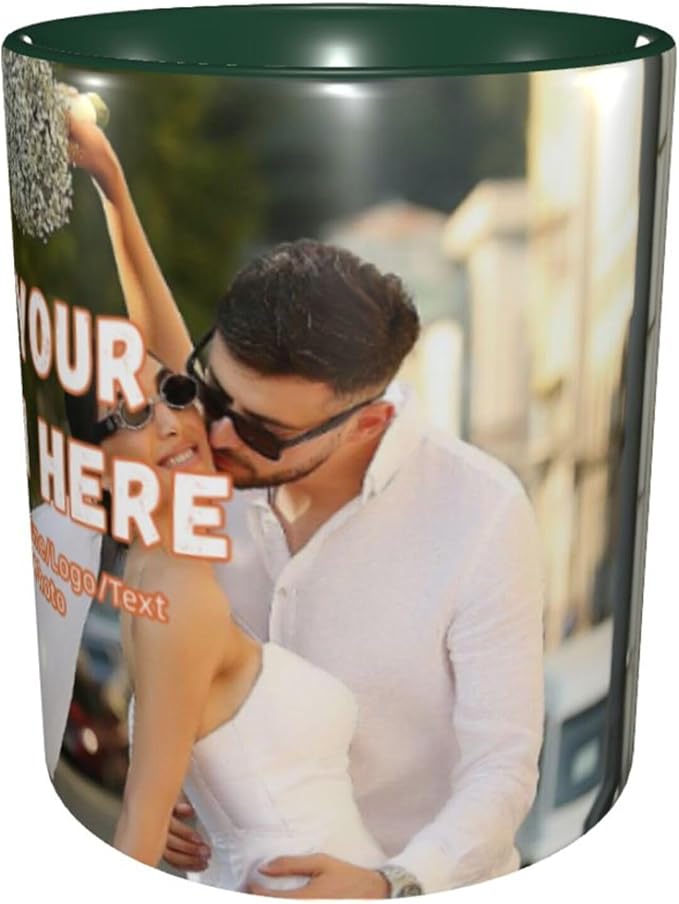 Custom Color Mugs with Partial or Full-Size Printing Customizable Photos and Text Coffee Mugs Creative Multicolor Designs Image (Full-Width, Dark Green)
