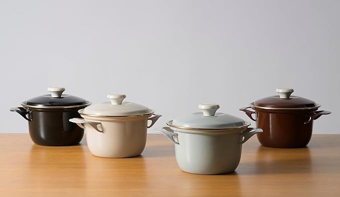 FUJIHORO JAPAN EX Series Cocotte EX-16C (Smoke Green), Enamel Kitchenware, PFAS-free, Japanese Design & Craftmanship